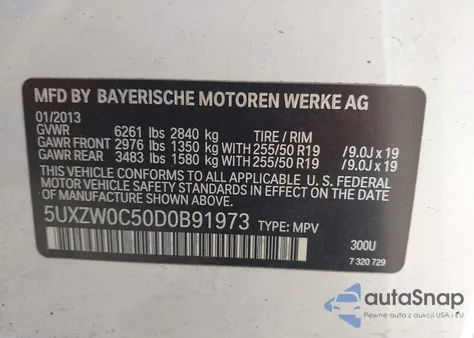 2013 BMW X5 xDrive35D from USA, damaged, VIN 5UXZW0C50D0B91973